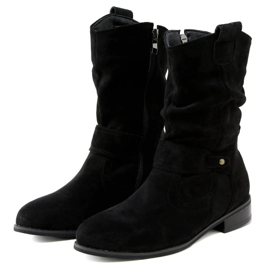 Women High Heel Suede Boots Side Zipper Western Boots Outwear Shoes Ankle Platform Boots Solid Color Botines Para Mujeres-Deals With JT