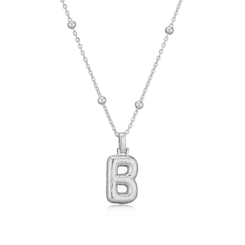 Women Stainless Steel Link Alphabet Letter Pendant Necklaces