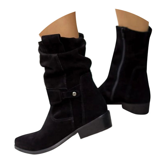 Women High Heel Suede Boots Side Zipper Western Boots Outwear Shoes Ankle Platform Boots Solid Color Botines Para Mujeres-Deals With JT