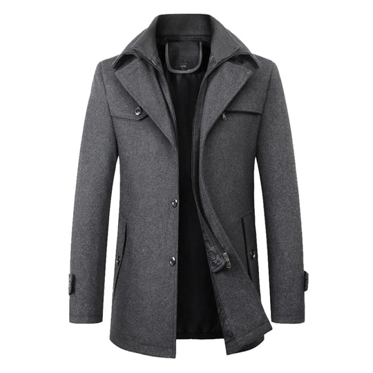 Men's Brown Autumn And Winter Casual Fashion Coat Solid Color Non Ironing Wool Business Gentleman Lapel Jacket With Zipper-Deals With JT