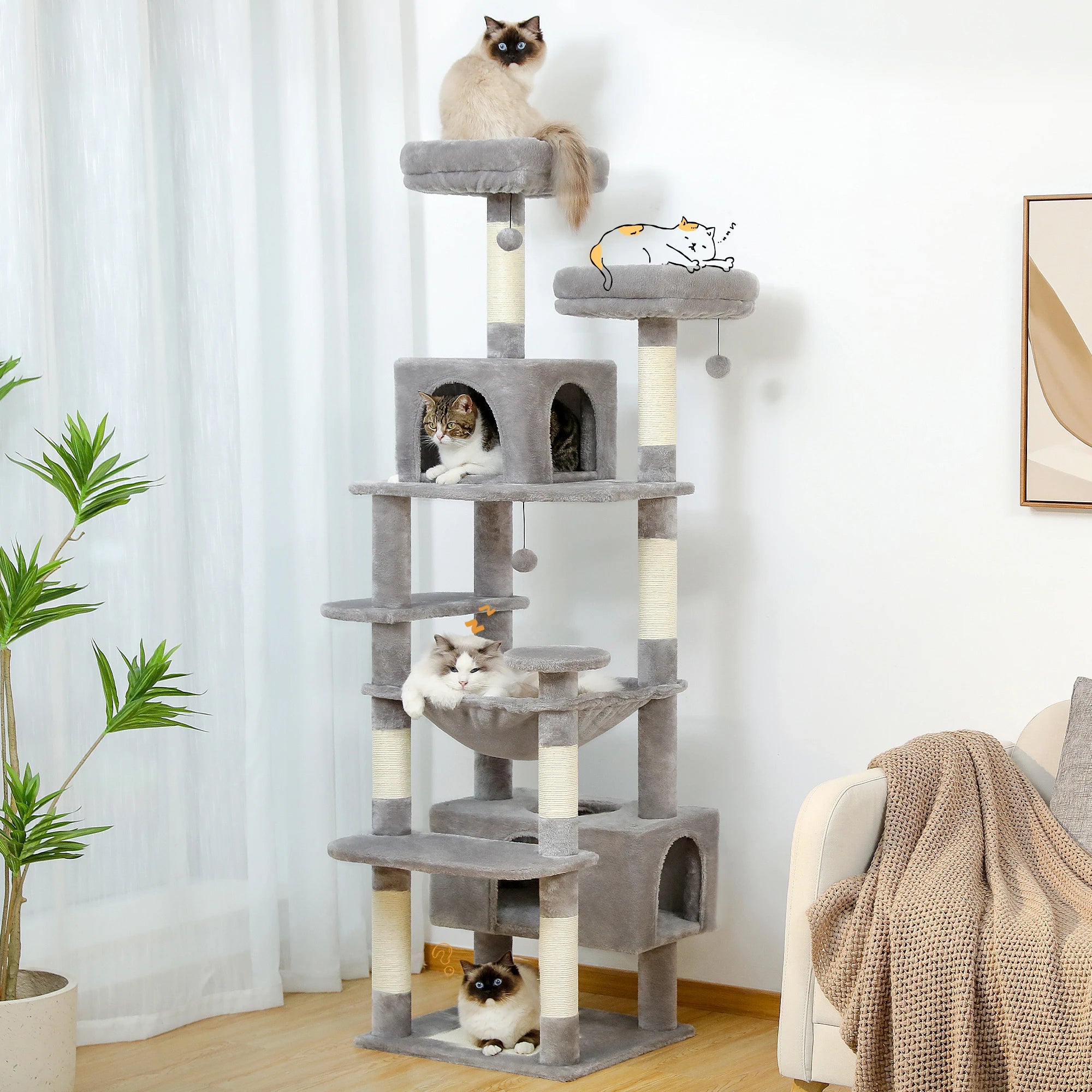 184cm Large Cat Tree with Scratching Posts & Hammock