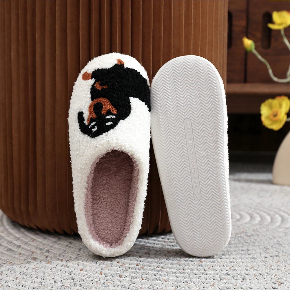 Cute Dog Cotton Slippers for Woman Men 2024 New Autumn Winter Home Floor Shoes Anti-slip Light Weight Couples Indoor Warm Slides-Deals With JT