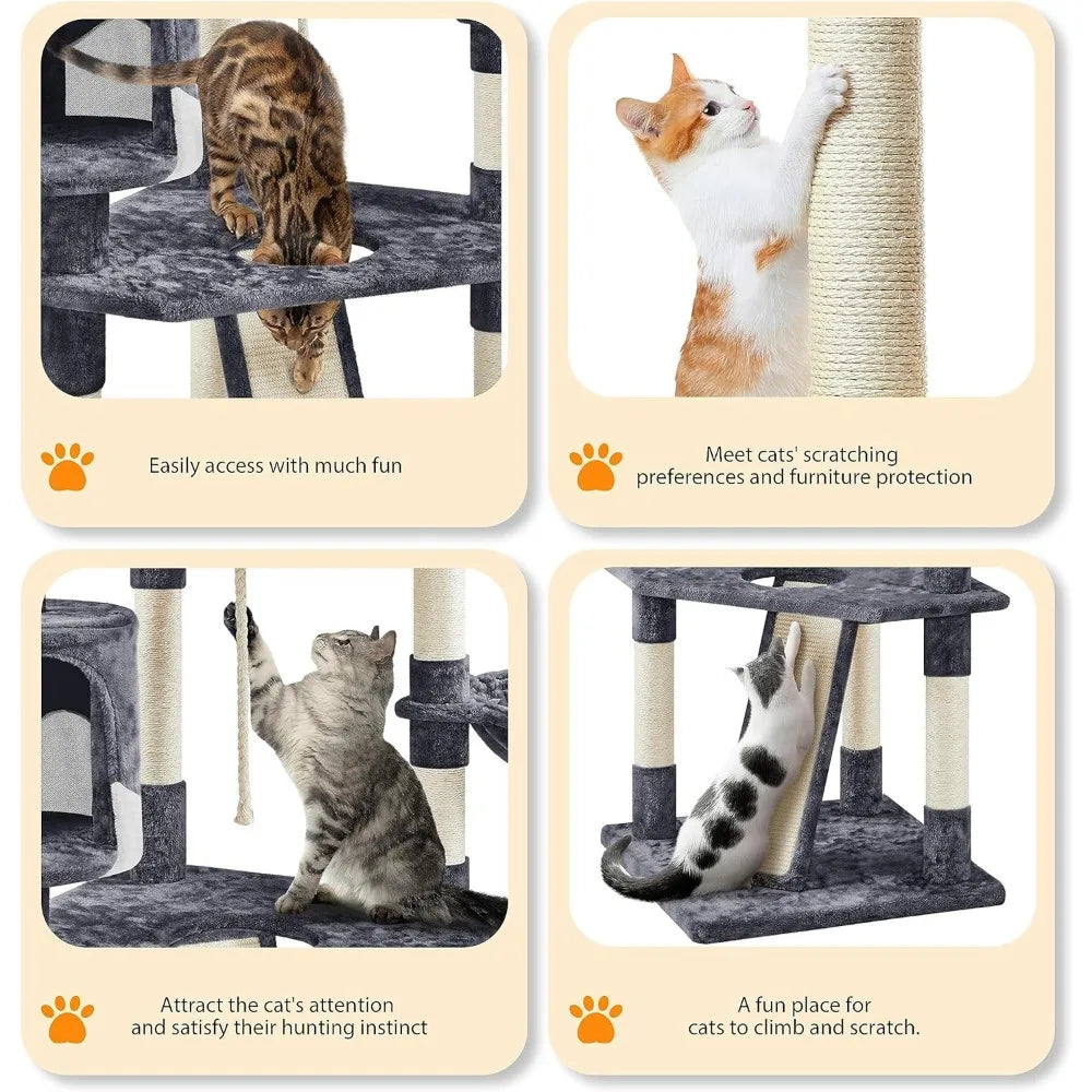 79in Multi-Level Cat Tree: Plush Perches & Scratching Posts