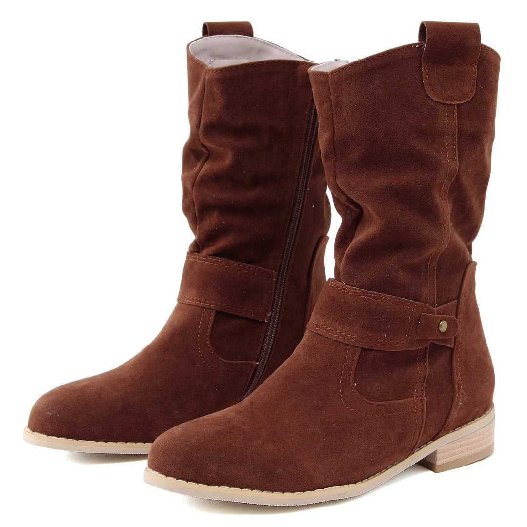 Women High Heel Suede Boots Side Zipper Western Boots Outwear Shoes Ankle Platform Boots Solid Color Botines Para Mujeres-Deals With JT