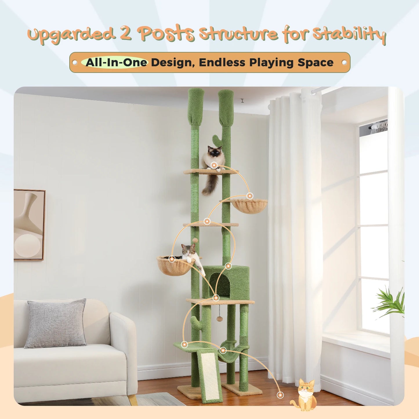 Cactus Cat Tree 7-Tier Tower | Hammocks, Condos & Scratching Posts