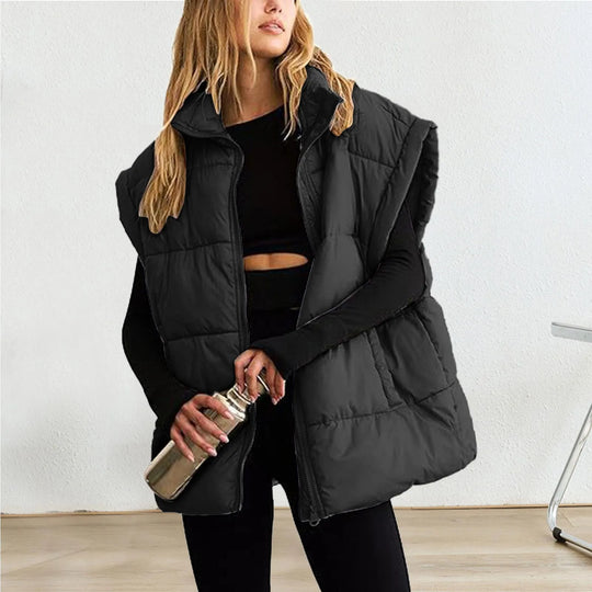 Women'S Vest Winter Oversized Vest Lightweight Stand Collar Flysleeve Insulated Padded Puffy Jackets Coat With Pockets 조끼-Deals With JT