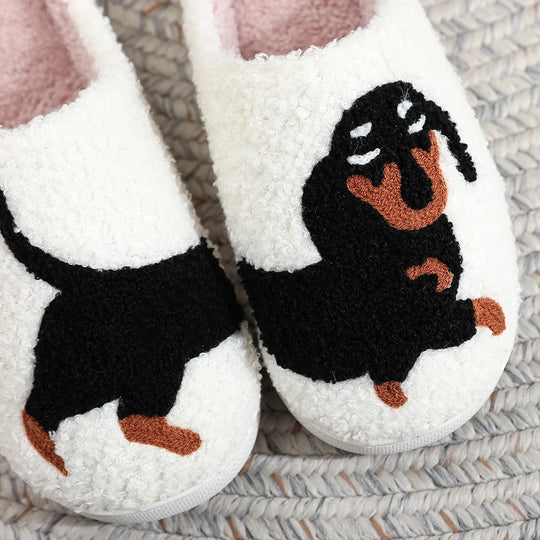 Cute Dog Cotton Slippers for Woman Men 2024 New Autumn Winter Home Floor Shoes Anti-slip Light Weight Couples Indoor Warm Slides-Deals With JT