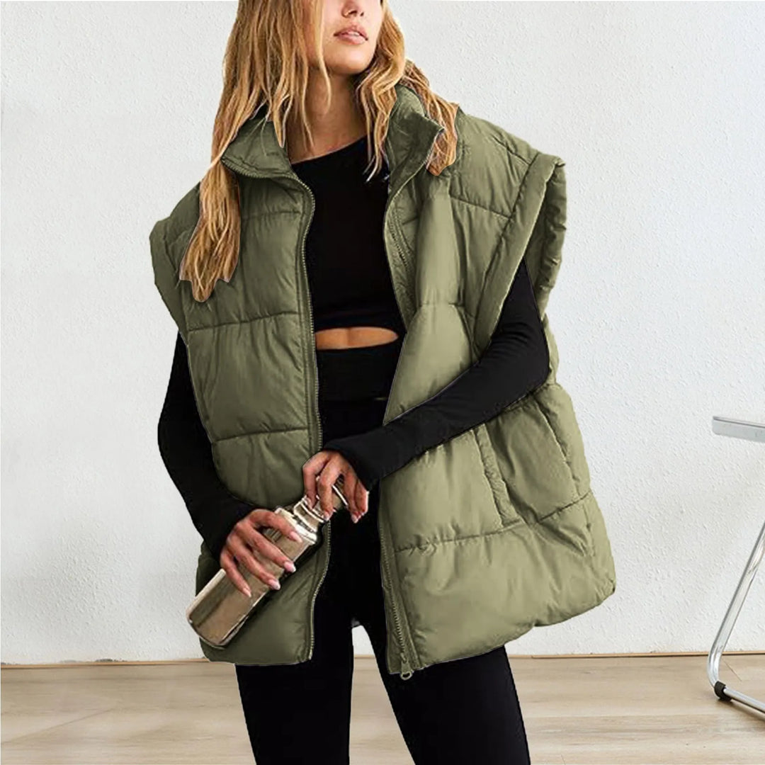 Women'S Vest Winter Oversized Vest Lightweight Stand Collar Flysleeve Insulated Padded Puffy Jackets Coat With Pockets 조끼-Deals With JT