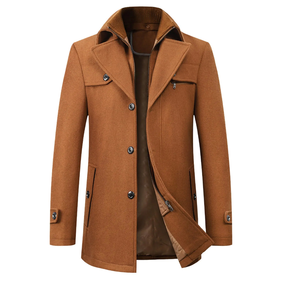Men's Brown Autumn And Winter Casual Fashion Coat Solid Color Non Ironing Wool Business Gentleman Lapel Jacket With Zipper-Deals With JT