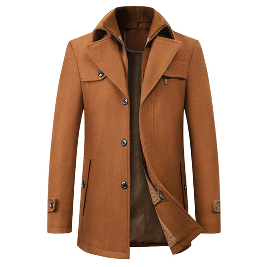 Men's Brown Autumn And Winter Casual Fashion Coat Solid Color Non Ironing Wool Business Gentleman Lapel Jacket With Zipper-Deals With JT