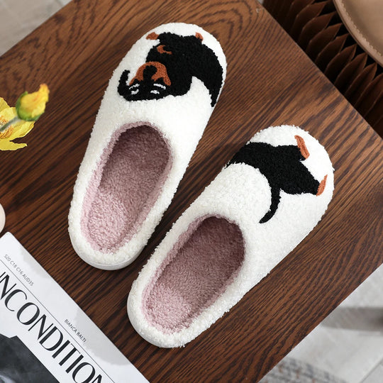 Cute Dog Cotton Slippers for Woman Men 2024 New Autumn Winter Home Floor Shoes Anti-slip Light Weight Couples Indoor Warm Slides