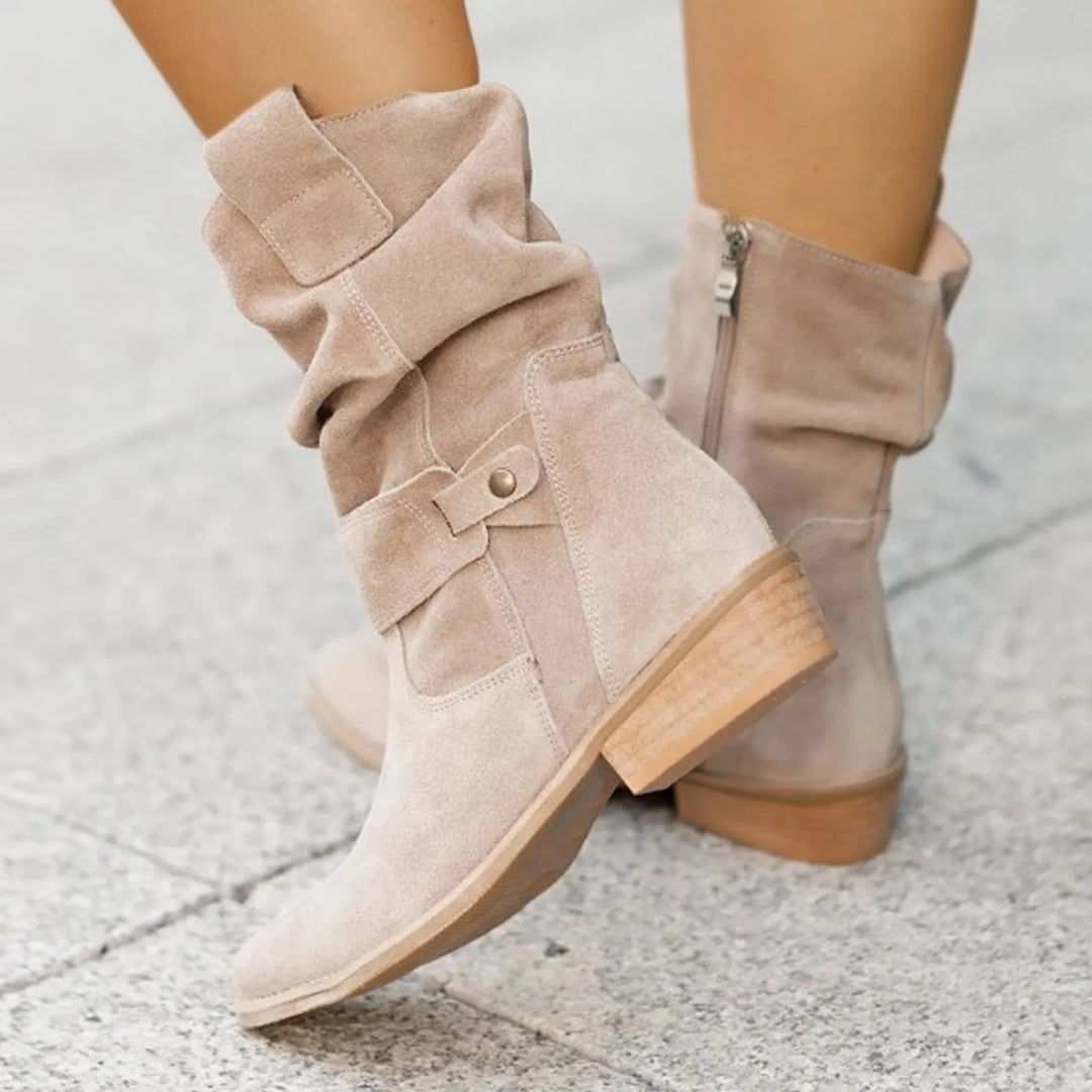 Women High Heel Suede Boots Side Zipper Western Boots Outwear Shoes Ankle Platform Boots Solid Color Botines Para Mujeres-Deals With JT