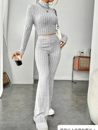 ESSENTIAL Long Sleeve Turtlenecks Wide Leg High Waist Trousers Suit