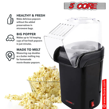 5Core Popcorn Machine 16 Cup Hot Air Popper Mini Portable Electric Pop Corn Maker