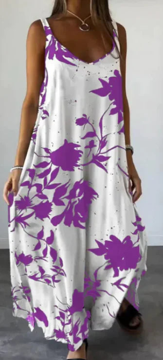 2024 Summer Printed Sling Backless V-neck Dress