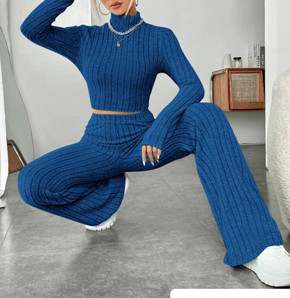 ESSENTIAL Long Sleeve Turtlenecks Wide Leg High Waist Trousers Suit