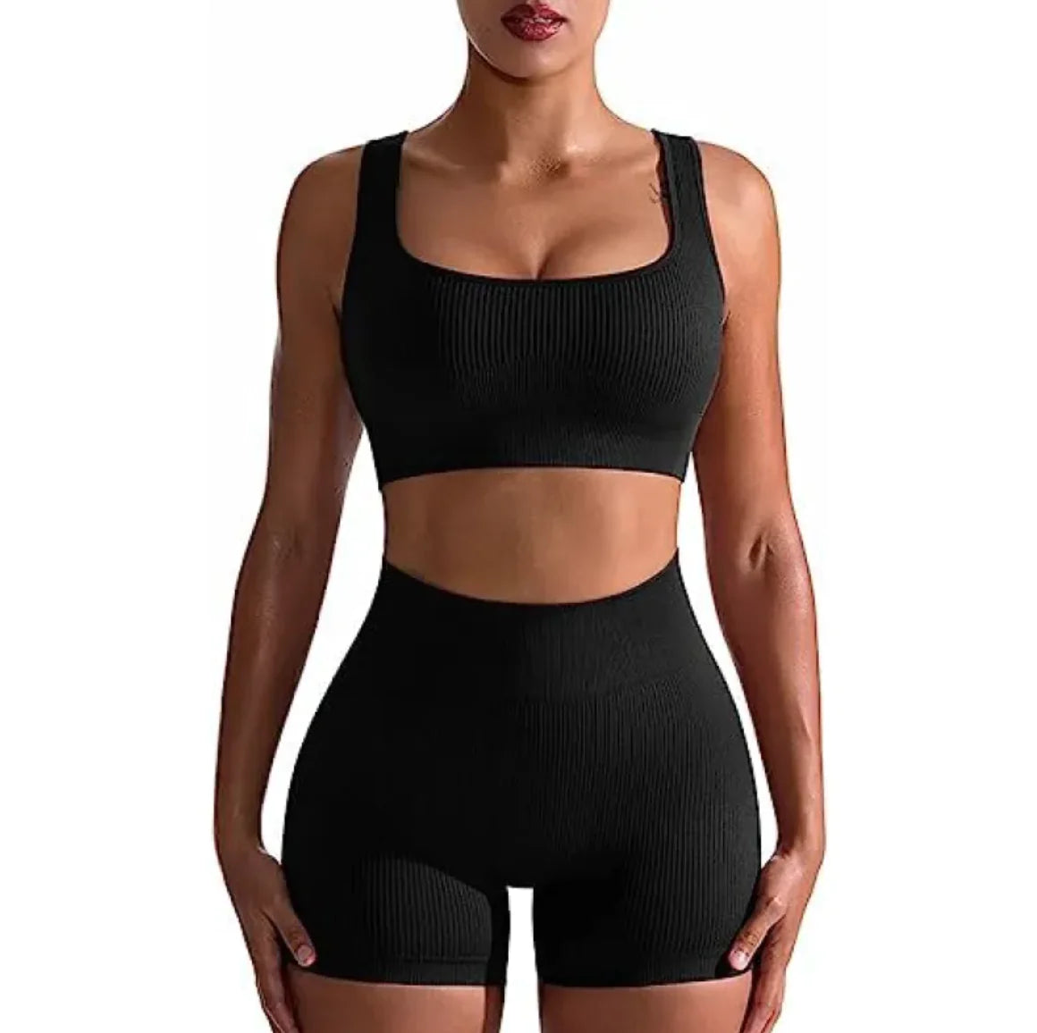 Women's Ribbed High Waist Shorts and Vest Set