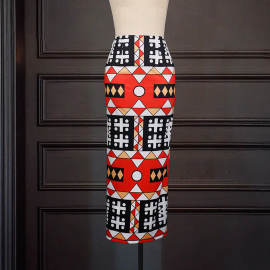 High Waist Large Size Slim Geometric Print Skirt-Deals With JT