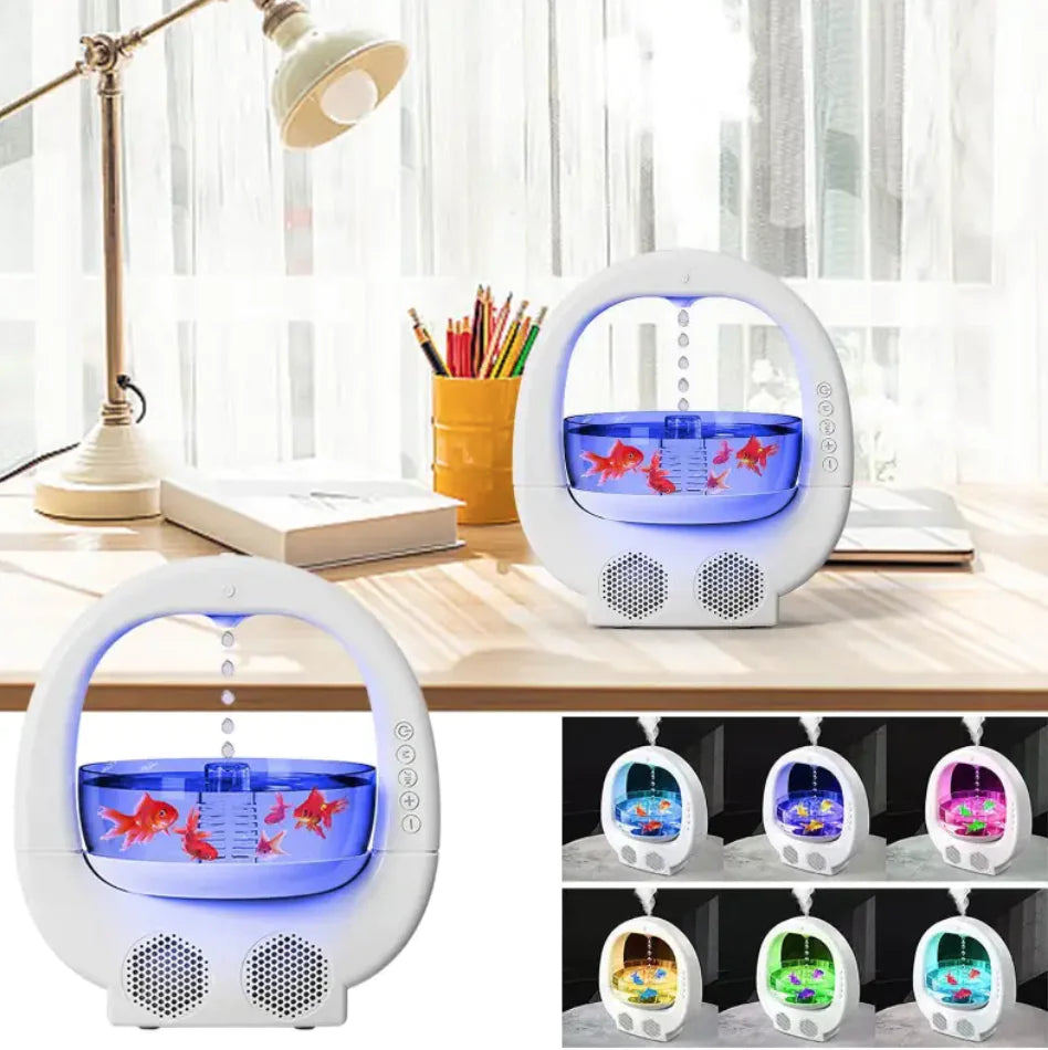 3-in-1 Anti-Gravity Humidifier with Aromatherapy, Bluetooth Speaker, and Fish Tank Light