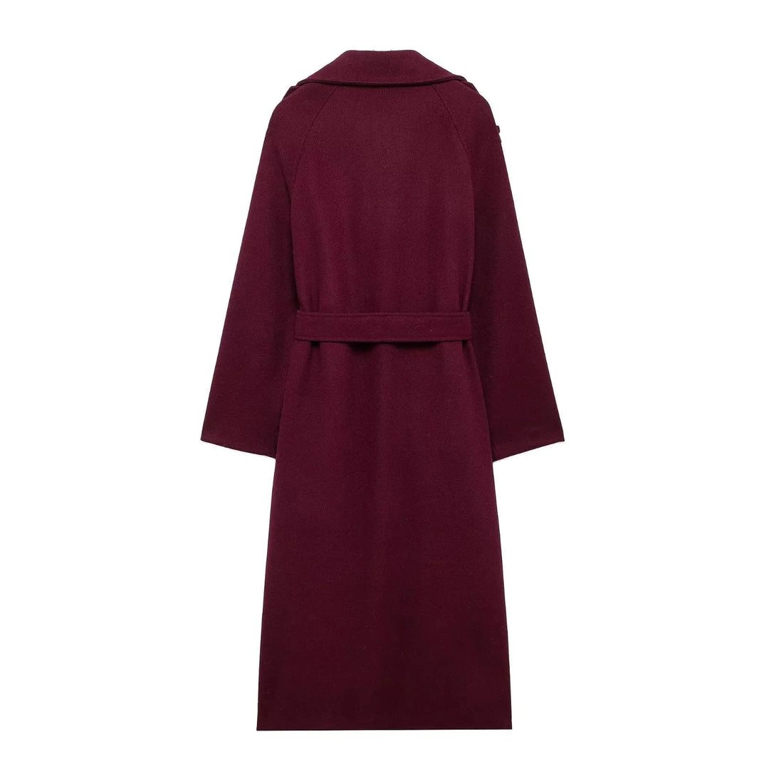 Elegant Bordeaux Lapel Mix Maxi Overcoat