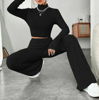 ESSENTIAL Long Sleeve Turtlenecks Wide Leg High Waist Trousers Suit