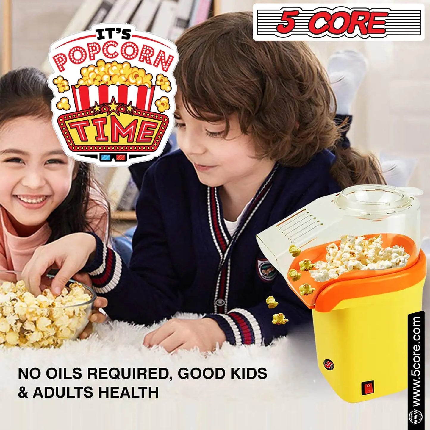 5Core Popcorn Machine 16 Cup Hot Air Popper Mini Portable Electric Pop Corn Maker