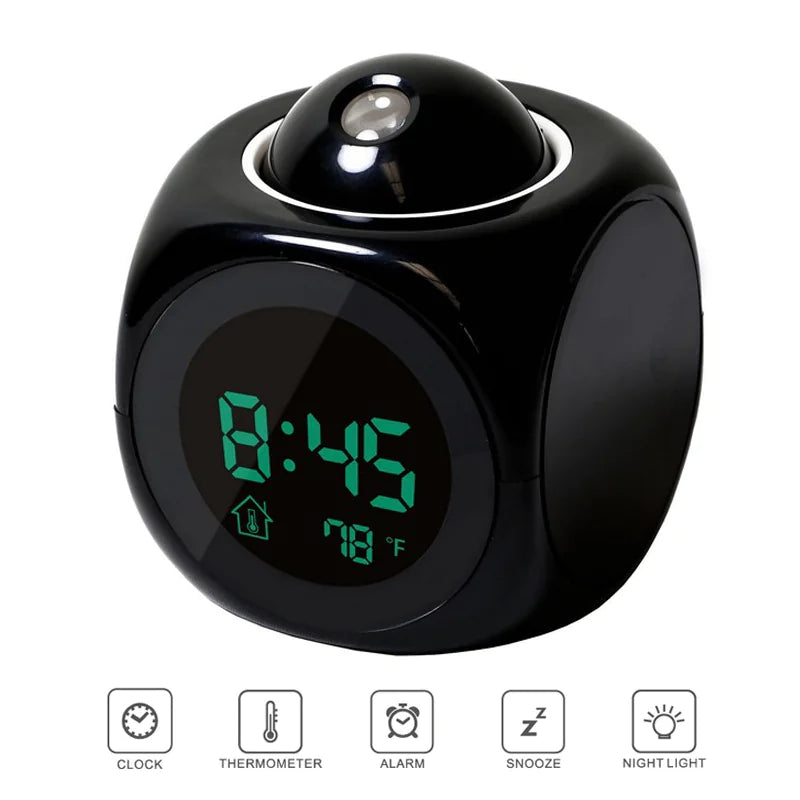 LED Projection Alarm Clock Digital LCD Display Voice Talking Weather Snooze USB