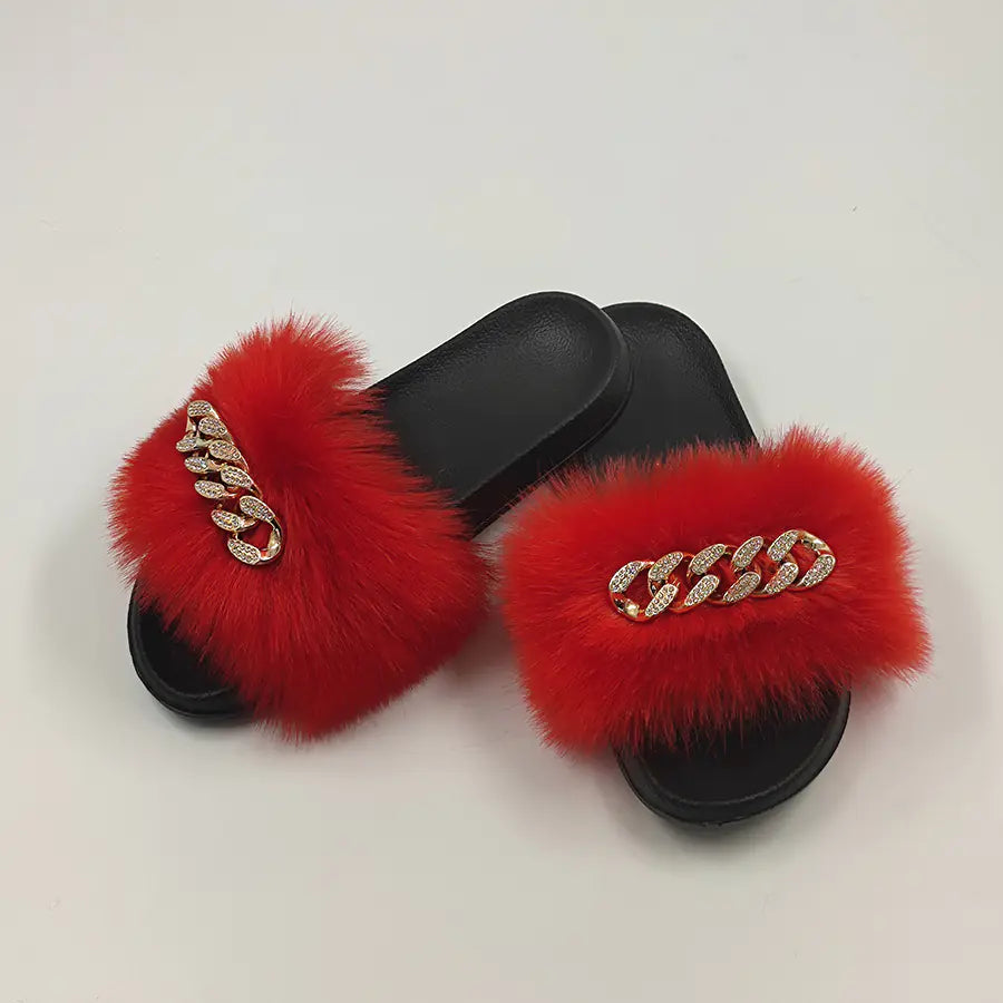 Plush Imitation Fox Fur Flip Flops Fashion Slippers-Deals With JT