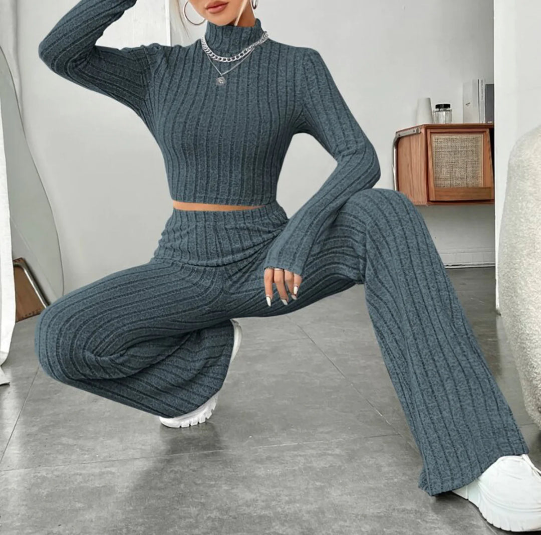 ESSENTIAL Long Sleeve Turtlenecks Wide Leg High Waist Trousers Suit